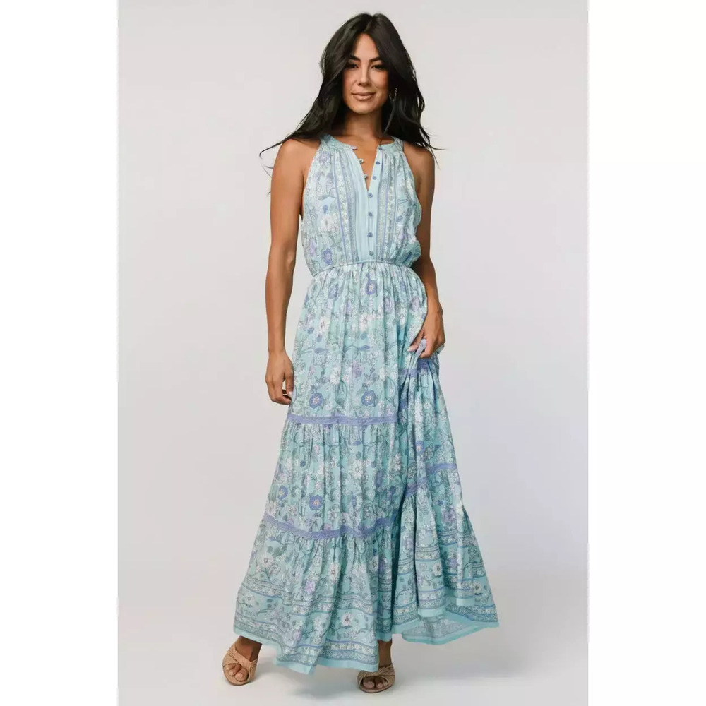 Baltic Born Meline Button Front Maxi Dress | Light Blue Multi Size MM